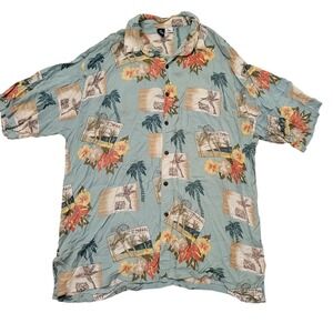 Hibiscus XXL Shirt Blue Floral Hawaiian Tropical Cruise Beach Summer Travel